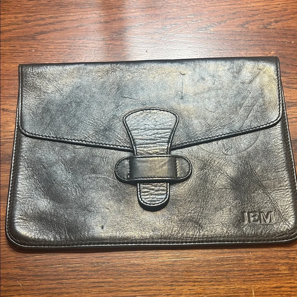 Frank Clegg Smooth Tumbled Black Leather iPad Case Monogrammed JEM